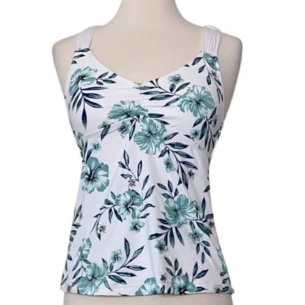 Ambrielle Knotted Braided Cross Back Floral Bikini Tankini Top Sz. S NWT